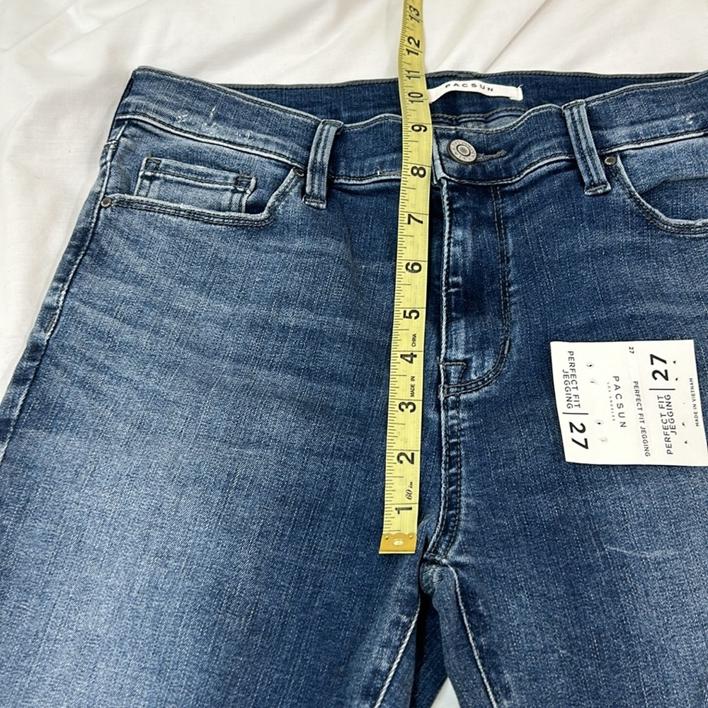 Pacsun Distressed Ripped Perfect Fit Jegging Beach Blue Denim Jeans Size 27 - Picture 6 of 9